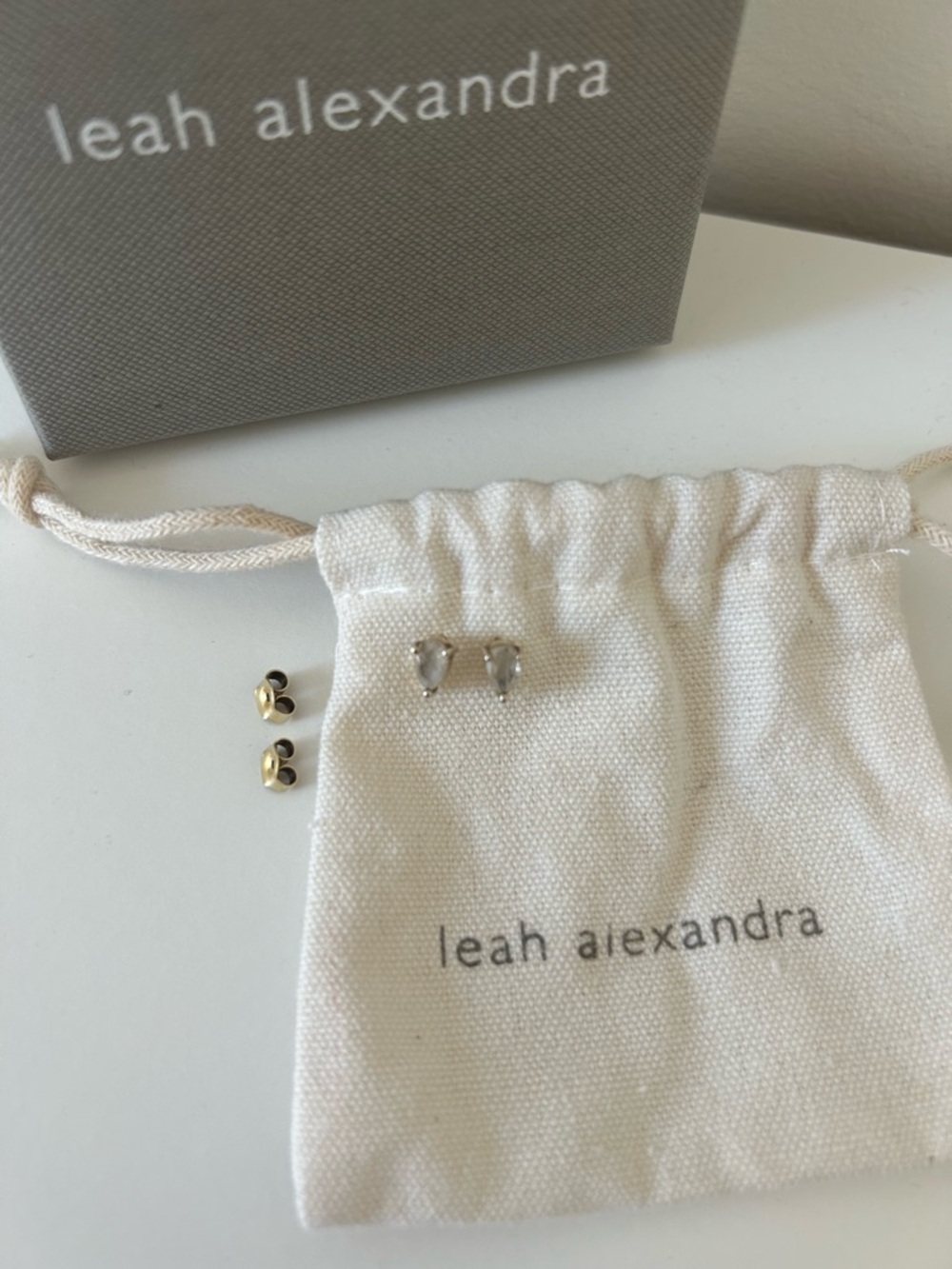 Leah Alexandra Teardrop moonstone stud earrings. - Picture 4 of 5